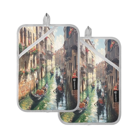 BZSMCE Pot Holder Oven Mitts Cooking baking Venetian Canalwith Green Water Creative Pattern Size:7x9.8in