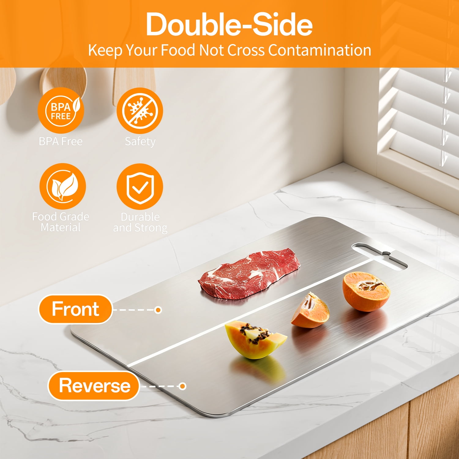 TINANA 3 PCS Stainless Steel Cutting Board for Kitchen (S+M+L), Durable, Hygienic and Dishwasher Safe