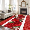 thumbnail image 2 of Red Roses Area Rugs 8'x10', Small Throw Rugs for Living Room Patio, Valentine's Day Romantic Flowers Green Leaf Stripes Indoor Outdoor Rug Non-Slip Low Pile Carpet Runner Reversible Floor Mats, 2 of 8