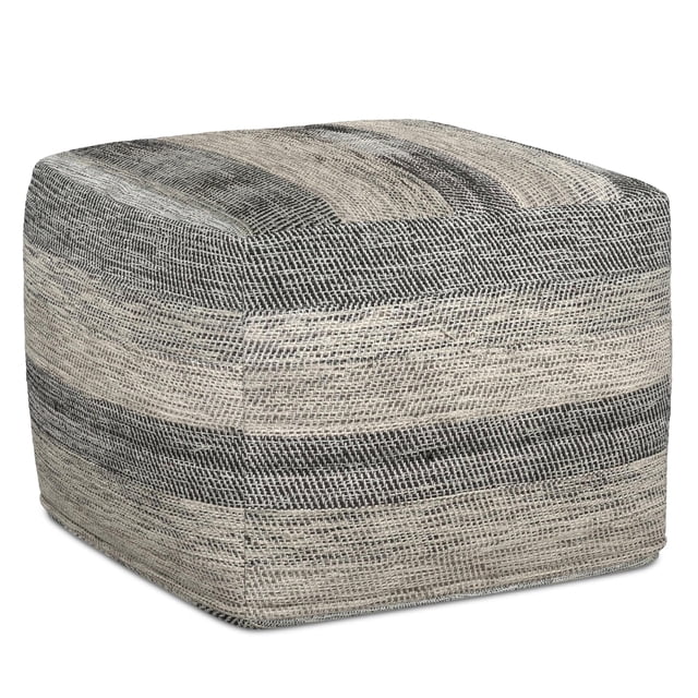 Pemberly Row Transitional Boho Square Fabric Pouf in Gray Melange Cotton
