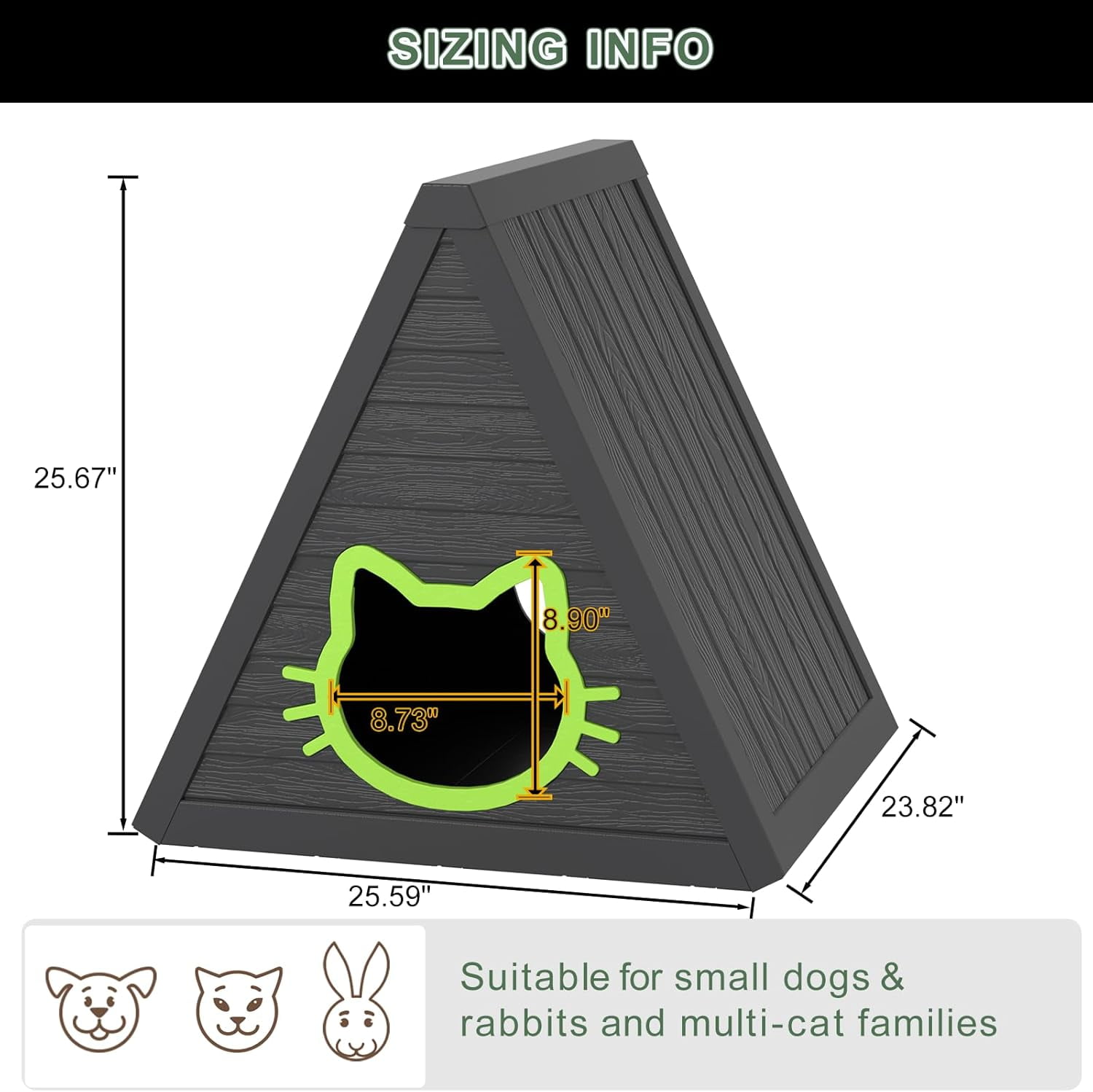 Triangle Outdoor Cat House - Resin Cat House, Elevated & Ventilated Cat Houses for Outdoor Cats in Garden, Patio, or Yard