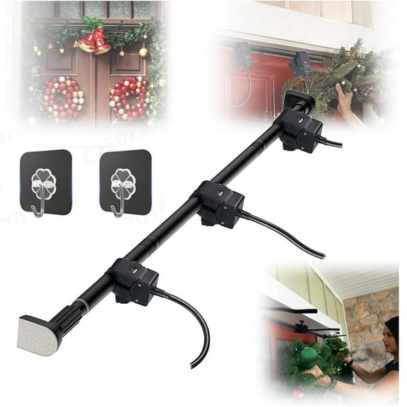 Bxaolu Garland Hanger for Front Door | Adjustable Fits 32"- 80" Doors | Heavy-Duty Christmas Halloween Wreaths Holder for Lights and More | No Screws, Drilling, Glue-Damage-Free (Black)