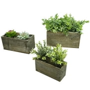 Set of 3, Wood Rustic Rectangular Boxes Planter Holders Centerpieces, Natural, ABN5E137-NTRL