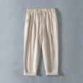 thumbnail image 2 of hotojiny Men's Cotton Linen Pants Summer Elastic Waist Drawstring Casual Cropped Trouser Lightweight Rolled Hem Loose Beach Yoga Pants, 2 of 6