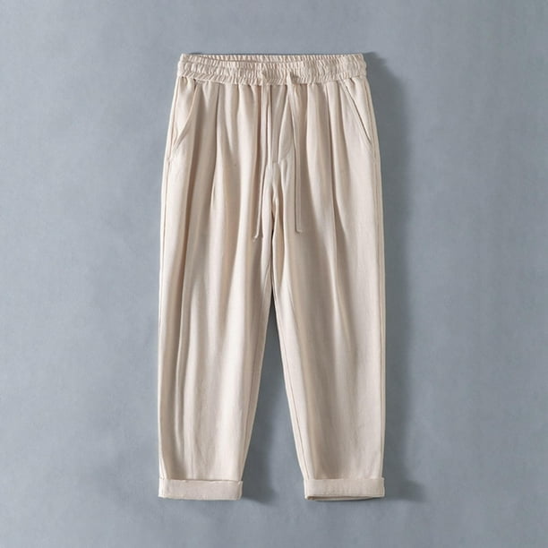 Pantalones largos para hombre, informales, holgados, ventilados, con bolsillos y cordón, rectos, de poliéster.
