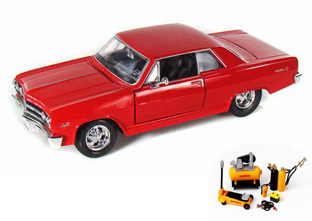Diecast Car & Mechanic Set Package 1965 Chevy Malibu SS, Red Maisto