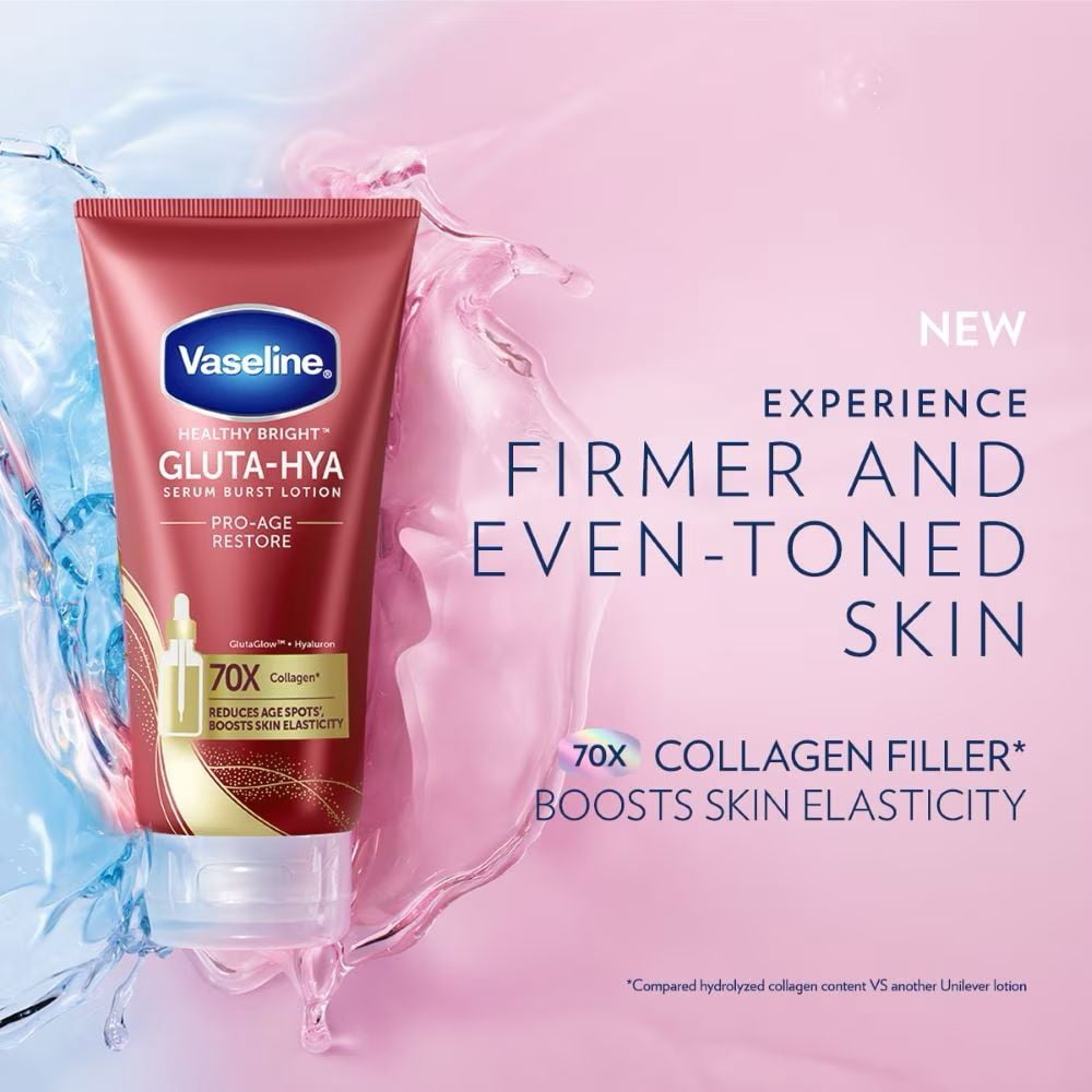 Vaseline Healthy Bright Gluta-Hya Serum Burst Lotion Pro-Age Restore, Brightening & Firming Body Lotion with Hyaluronic Acid and GlutaGlow Technology, 170 ml
