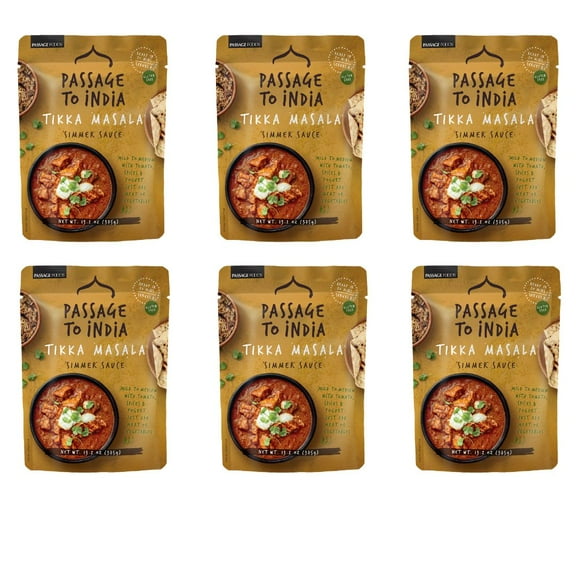 Passage to India Ready to Eat Meals - Tikka Masala Simmer Sauce - Authentic Indian Food - Prepared Meals Under 20 Minutes - 6 Pack