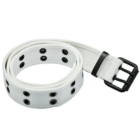 Double Hole Grommets Canvas Web Belt with Forged Black Buckle for Men &