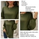 thumbnail image 3 of Suéter de punto acanalado con cuello redondo para mujer Otoño Invierno Suelto Casual Color puro Suéter para ir de compras OD Verde L, 3 of 4