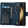 thumbnail image 4 of Compatible with Galaxy S24 5G Wallet Case, Premium PU Leather Zipper Folio RFID Blocking with Card Slot Wrist Strap Magnetic Closure Built-in Kickstand Protective Case (Blue), 4 of 6