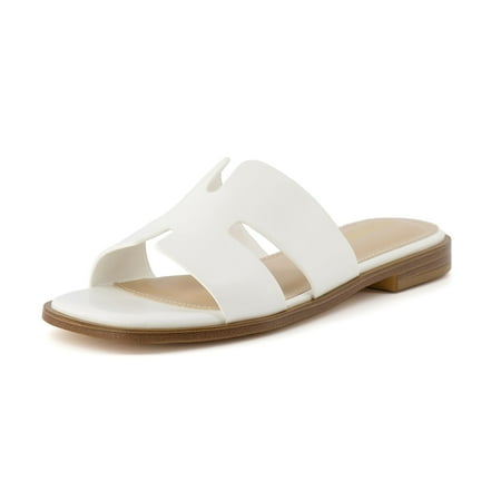 CUSHIONAIRE Women's Voyage slide sandal +Memory Foam, Wide Widths Available, White 10
