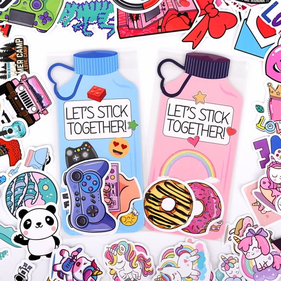 Stickers Valentines Cards for Kids - 48 Sets Valentine's Day Gifts Classroom Exchange for Boys Girls School Class