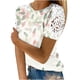 thumbnail image 2 of ICHUANYI Clearance Women Printing Round-Neck Lace Hollow Out Short Sleeve Pullover Slimming Blouse T-shirt Tops(Khaki, XXL) ICHUANYI WER2023081015955, 2 of 5