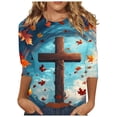 thumbnail image 3 of DDAPJ pyju Christian 3/4 Shirts for Women Easter Holiday T Shirt Religious Cross Graphic Tees Jesus Faith Tops Sky Blue XXL, 3 of 6