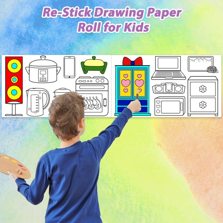 2PCS Childrens Drawing Roll,Drawing Roll Paper for Kids,Childrens Coloring  Roll,Coloring Paper Roll for Kids,Drawing Roll Paper for Kids Sticky(Cute