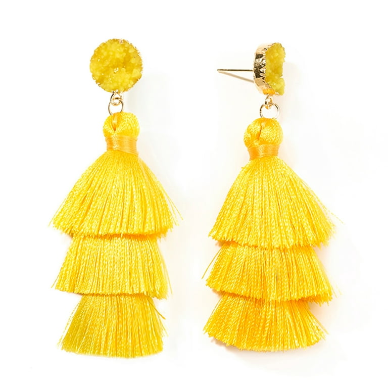 Yellow Tassel Earrings for Women Colorful Layered Tassle 3 Tier Bohemian Earrings Dangle Drop Earrings for Girls Gifts