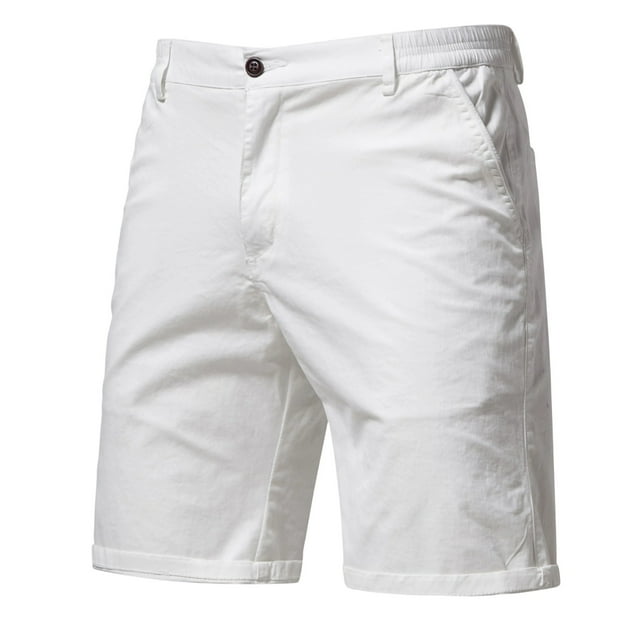 RXMEKW Pleated Elastic Waist Linen Shorts for Men, Straight Leg Casual Work Pants, Solid Color