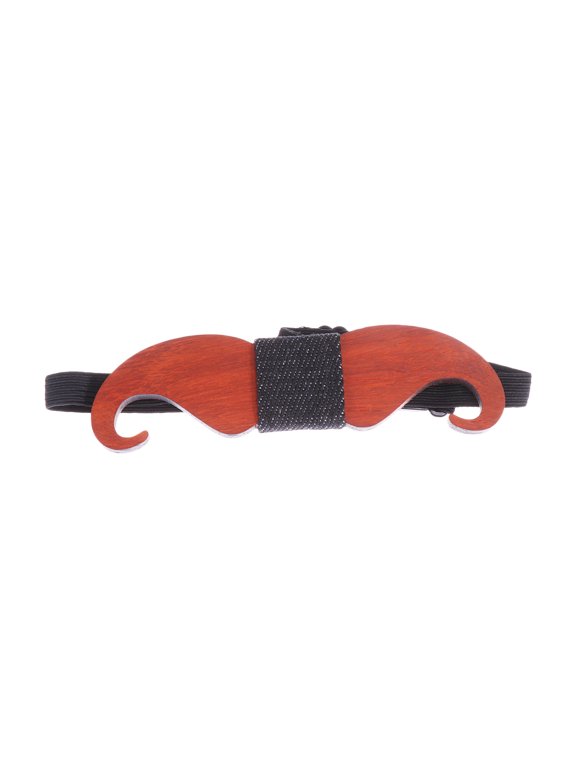 1Pc Red Mustache Wooden Bow Tie, Hand Finished, Adjustable Fit for Groomsmen and Events
