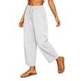 thumbnail image 4 of Ayolanni Flowy Pants for Women Solid Elastic Waist Casual Jogger Pants Boho Drawstring Straight Loose White Trousers with Pockets L, 4 of 8
