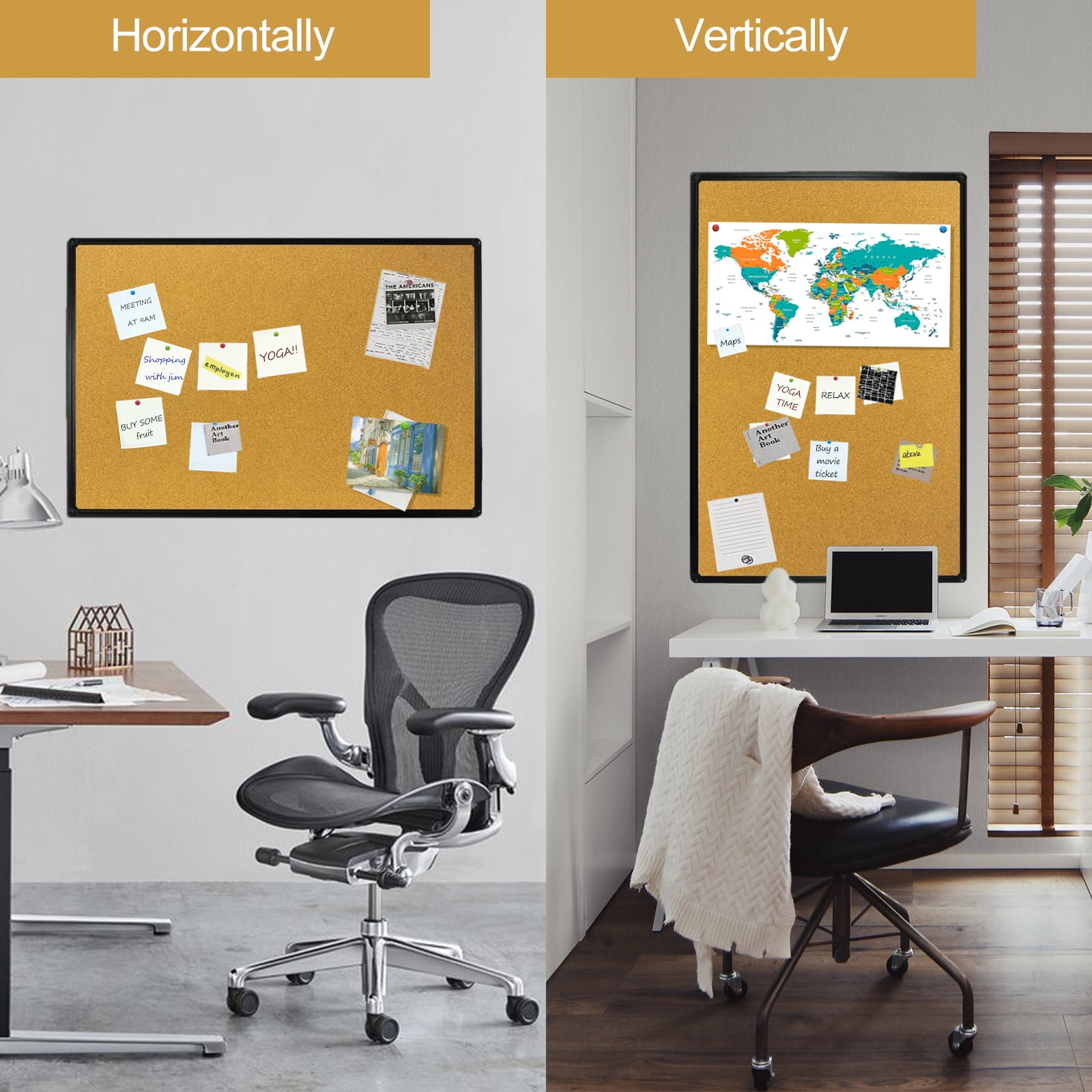 JILoffice Bulletin Board 24" x 36" Black Aluminum Frame Cork Board 3'x2' Thumb Tack Pin Board for Office