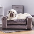 thumbnail image 4 of Cama para mascotas de lujo, a base de madera, tapizada en Minky, cojín ergonómico con funda decorativa extraíble,  ideal para perros y gatos, 4 of 9