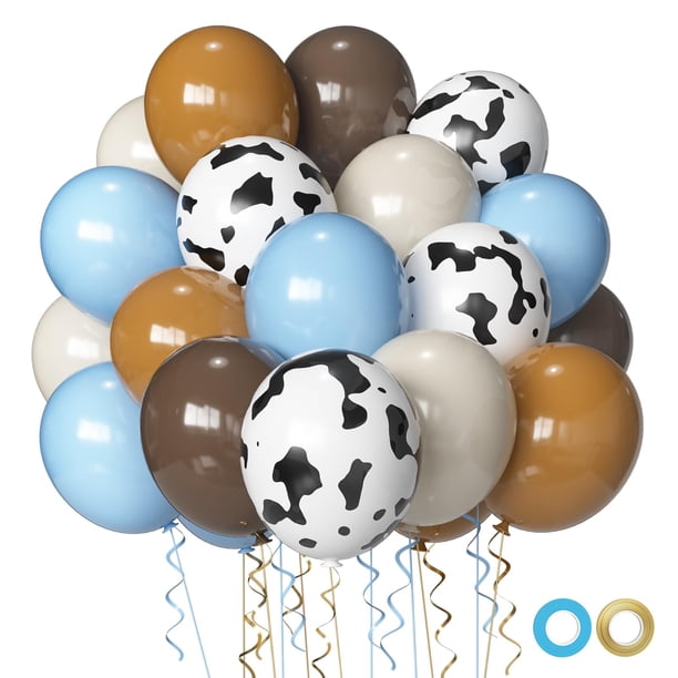 Set de globos de fiesta Msiveavz con estampado de vaca, azul y marrón, 60 unidades