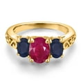 thumbnail image 3 of Gem Stone King 18K Yellow Gold Plated Silver Red Ruby and Blue Sapphire Filigree Style 3 Stone Ring for Women (2.71 Cttw, Oval 8X6MM and 6X4MM) (Size 9), 3 of 6