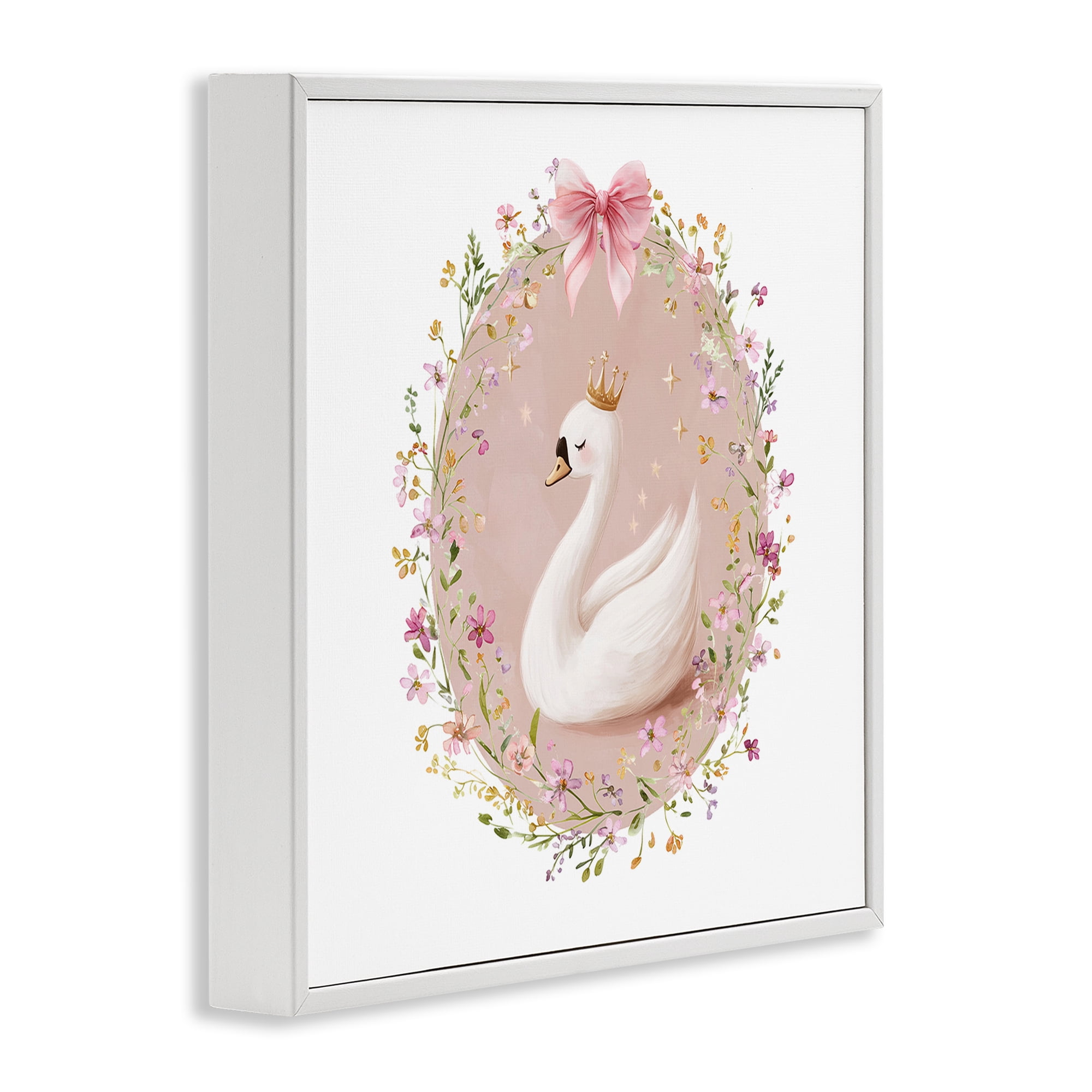 Stupell Industries Queen Swan with Florals White Framed Giclee Art, design by Christine Simpson Art