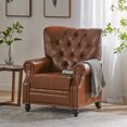 thumbnail image 2 of Welch Contemporary Tufted Recliner, Cognac Brown Faux Leather and Dark Brown, 2 of 8