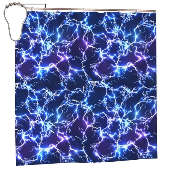 Fuzoiu Blue Lightning1 Print Waterproof Shower Curtain 72x72in with Heavy Duty Metal Grommets,Machine Washable Spring Modern Shower Curtains