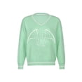 thumbnail image 1 of xiaxaixu Women's V Neck Sweaters, Heart Long Sleeve Bat Print Loose Knit Tops, 1 of 4