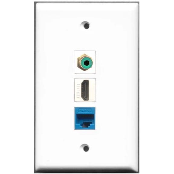 RiteAV - 1 Port HDMI 1 RCA Green 1 Cat5e Ethernet Blue Wall Plate