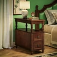 thumbnail image 2 of Cherry Finish Wood End Table with 2 Drawers, Mid-Century Wooden Slim Side Table Nightstands with Storage Shelf, Accent Table for Living Room, Easy to Assemble, 2 of 6