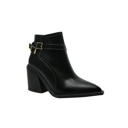 

Difumos Women Anti Slip Pointy Toe Winter Shoes Casual Buckles Work Comfort High Heel Booties Black 8.5