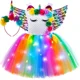 thumbnail image 2 of Vestido de unicornio para niñas con luces LED y flores de arcoíris, vestido de princesa con tutú, ropa de fiesta de cumpleaños para niñas, disfraz de Halloween para niños, 2 of 5