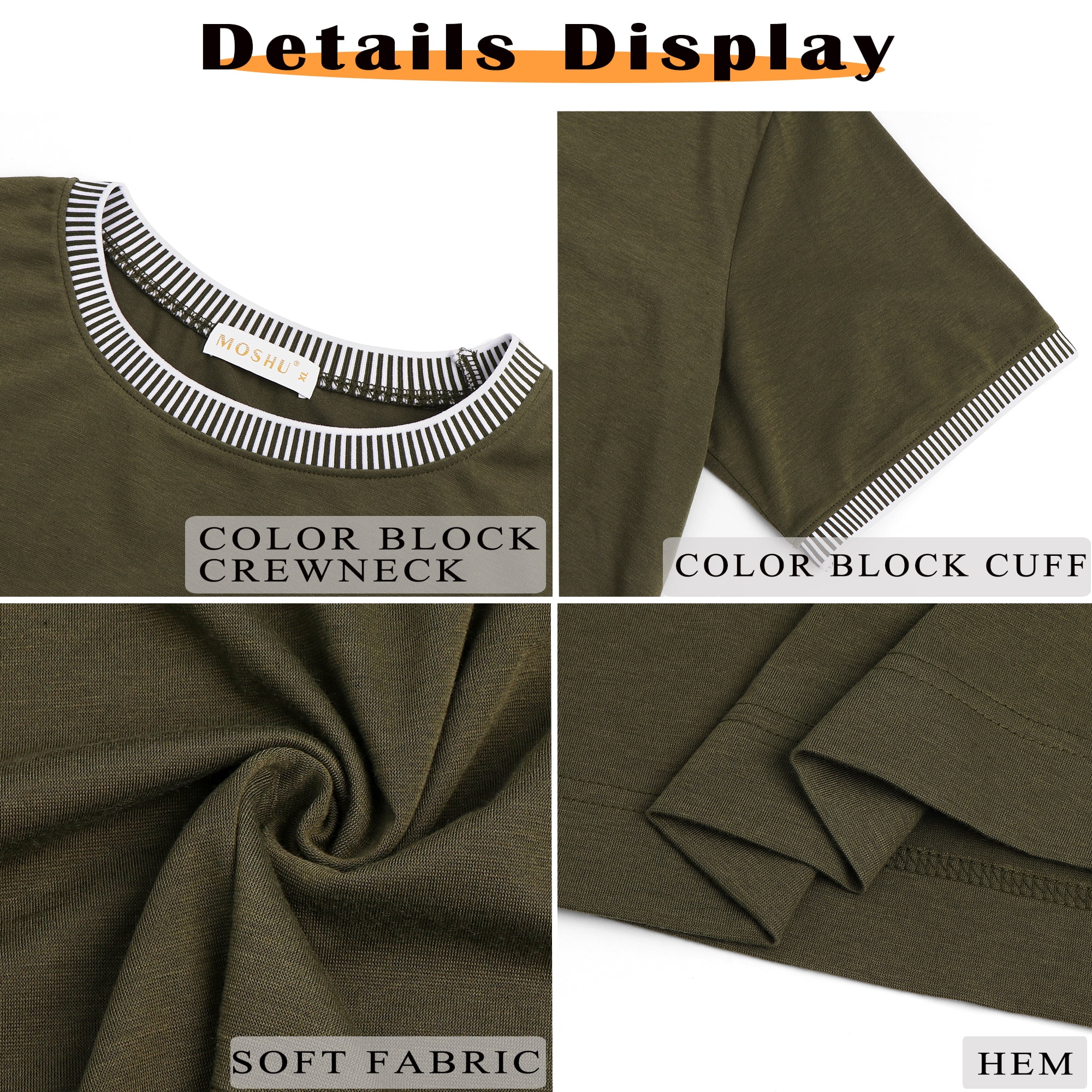 MOSHU Dressy Women Plus Size Tops Crewneck Blouses for Women Striped Colorblock Short Sleeve Shirts Casual Summer Tops