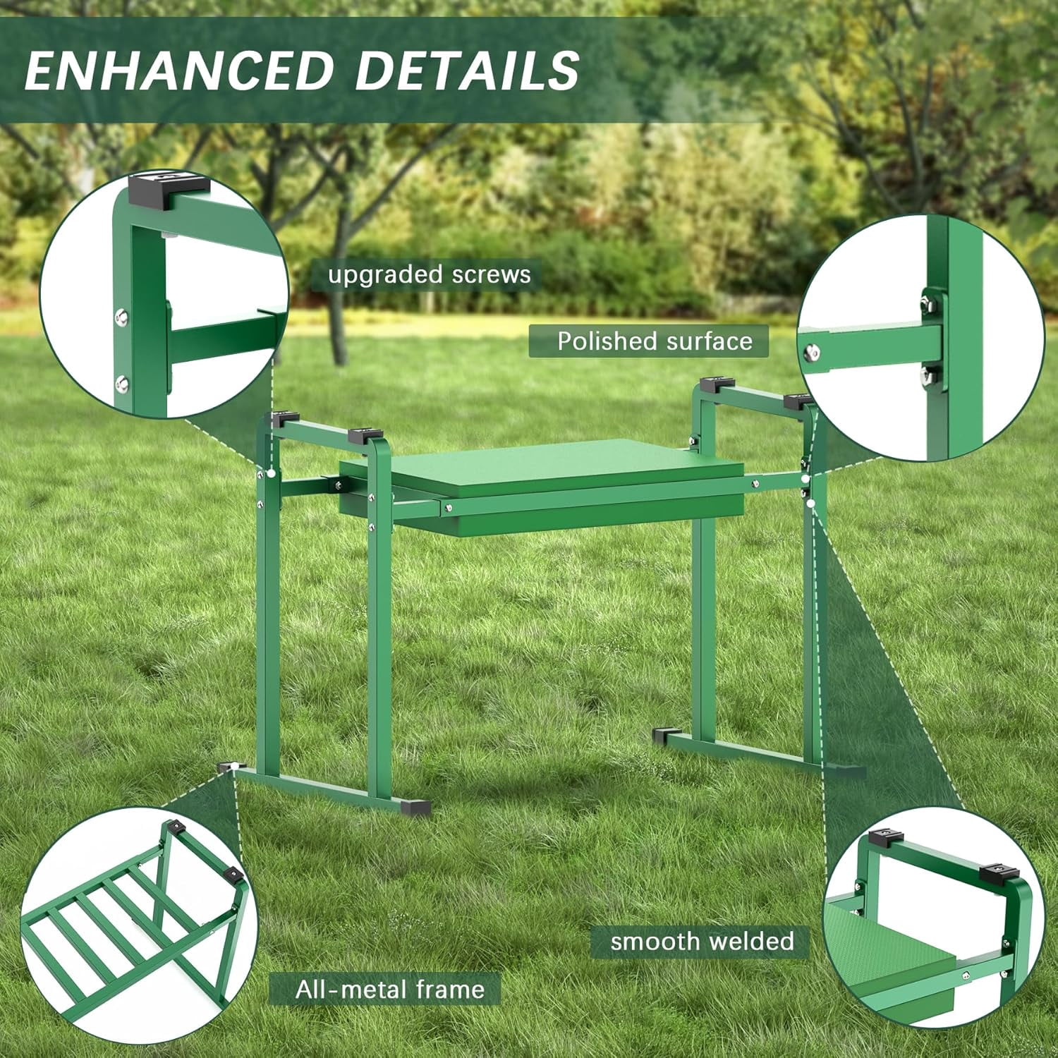 Garden KneelersSeat, Stable and Save Anti-Tipping Design 10.2" Wider Garden Kneeler and Seat with Handle, Heavy Duty Gardening Stool for Seniors, Gardening Weeding Bench for Gardeners Parents - Green