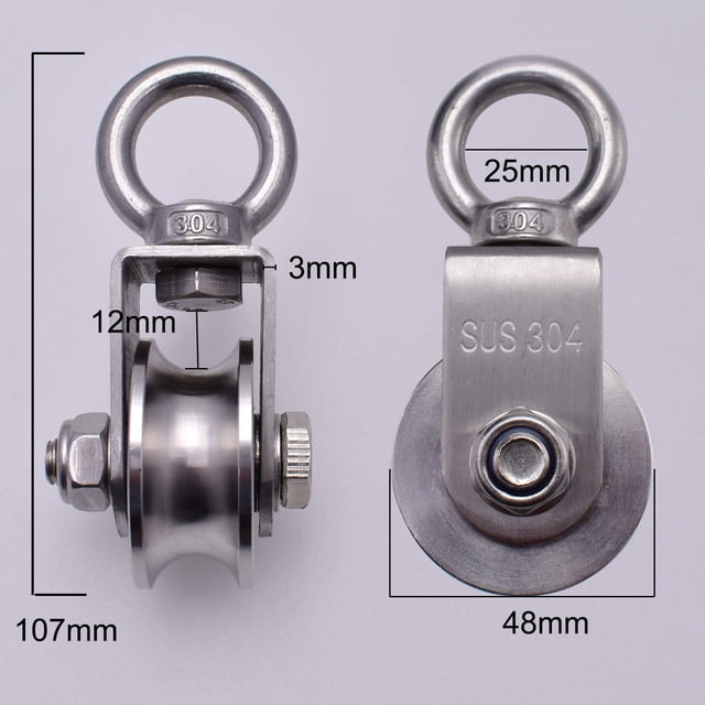 Detachable Pulley Wheel, 360 Degree Rotation Heavy Duty Stainless Steel for Wire Rope Traction, Indoor Outdoor Use, Super-Silent Operation with Duplex Bearing, 500kg Load Limit
