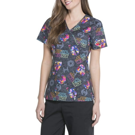 The Dark Side Women's Mock Wrap Printed Scrub Top