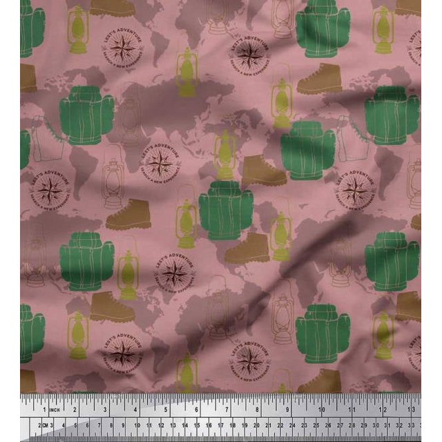 Soimoi Rayon Fabric Bag,Direction Compass & Shoes Travel Print Fabric by Yard 42 Inch Wide
