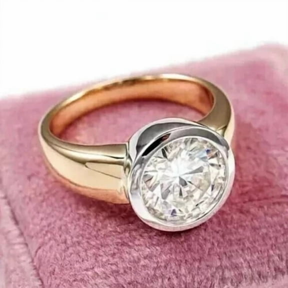2Ct Round Cut Simulated Diamond Women's Bezel Set Engagement Ring 14k Yellow Gold Plated