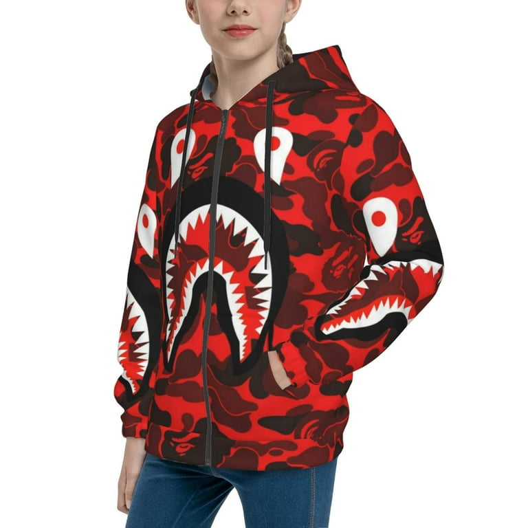 Bape Camo Shark Hoodie Jacket For Boys Girls Teen Youth Kids