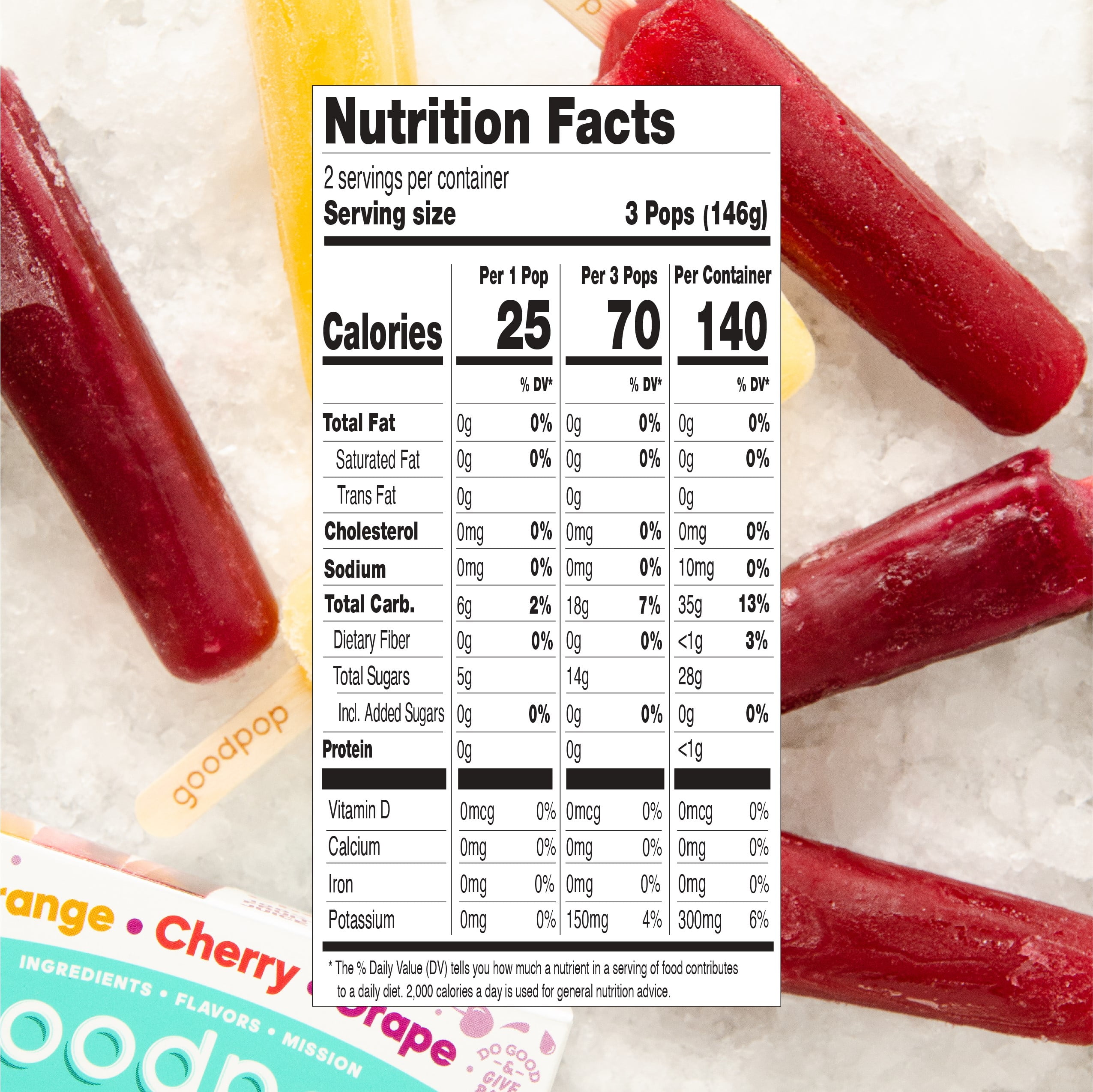 GoodPop Organic Junior Pops Orange Cherry Grape Pack, 100% Juice Ice Pops, 6 ct