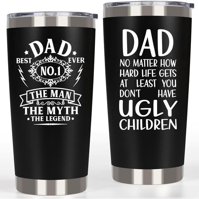 Taza de acero inoxidable de doble pared negra UOWRPOZ de 20 oz con el texto "Mejor papá del mundo"