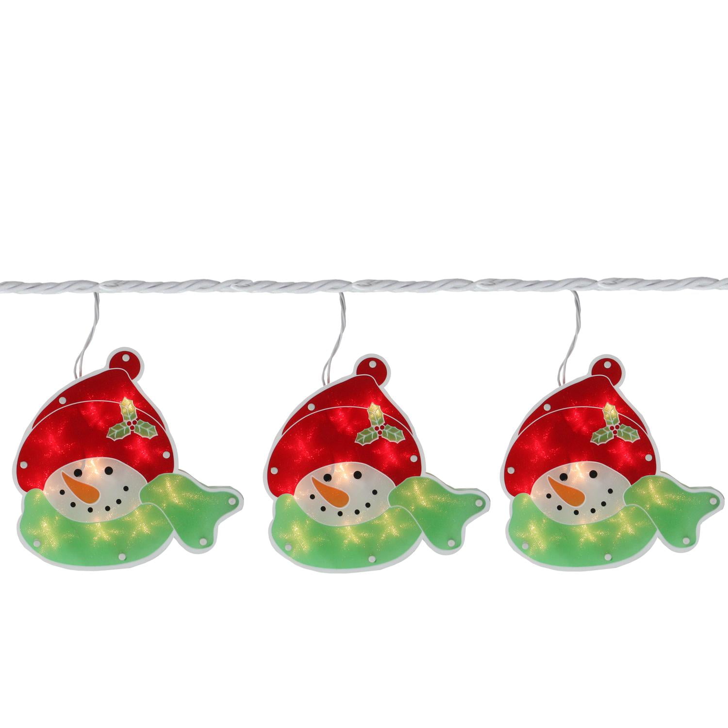 Set Of 5 Lighted Snowman Christmas Glitter Holographic Window