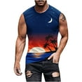 thumbnail image 2 of Zylanna Men's Hawaii Tank Tops Pullover, Beach Vacation Cool Vest Sleeveless Crew Neck Casual T-Shirts for Men Blue Size 2XL, 2 of 5