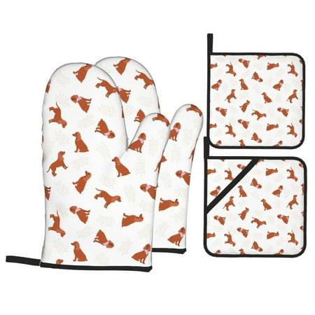

Oven Mitts and Pot Holders Sets 4 pcs Dog cool Puppy Non-Slip Oven Gloves Potholders Soft Quilted Lining Heat Resistant Gloves Hot Pads for Kitchen Cooking Baking
