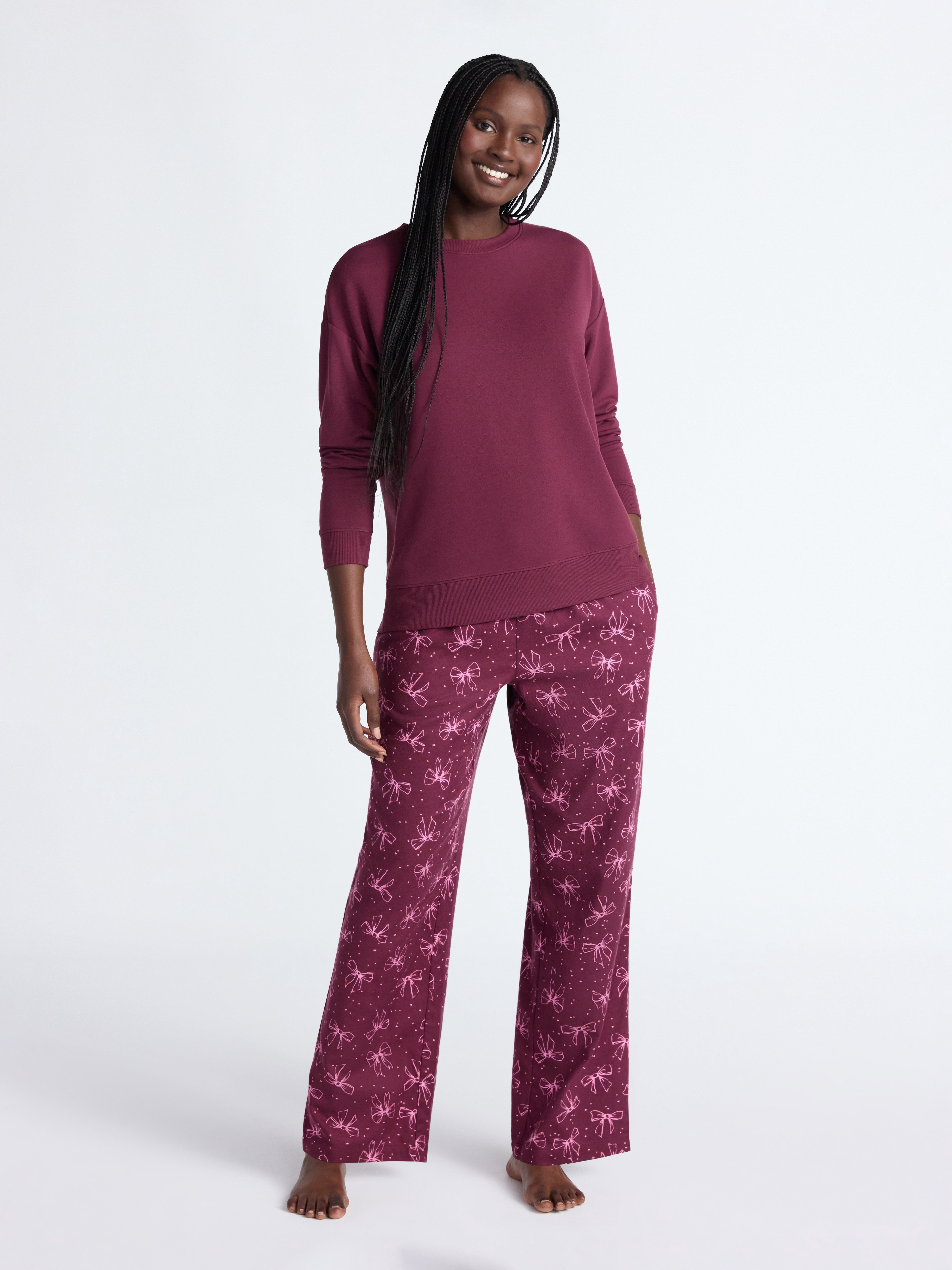 Joyspun Women's Fleece Drop Shoulder Sleep Top with Long Sleeves, Sizes XS-3X