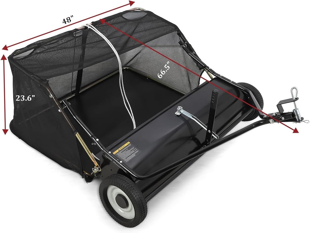 Tow Behind Lawn Sweeper 48 Inch, Large Capacity Heavy Duty Leaf & Grass Collector with Adjustable Sweeping Height, Dumping Rope Design for Picking Up Debris and Grass
